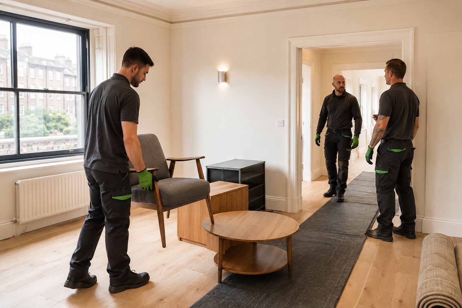 Professional team clearing furniture from a property ready for its next use.